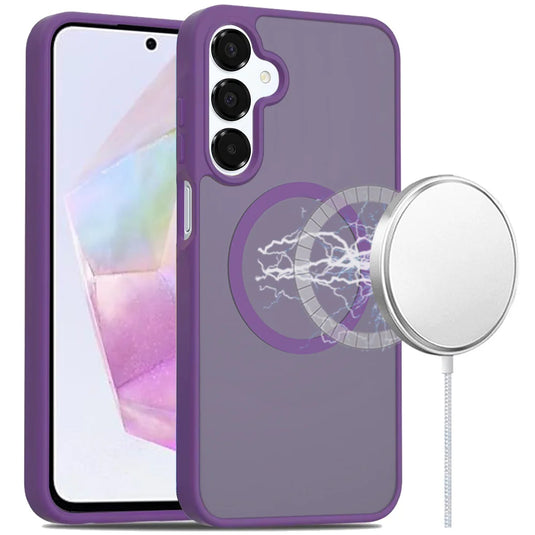For Samsung Galaxy A36 [Magnetic Circle] Smooth Safe Matte Feel Hybrid Case - Dark Purple