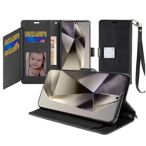 For Samsung s25 Ultra Wallet ID Card Holder Case Cover - Black