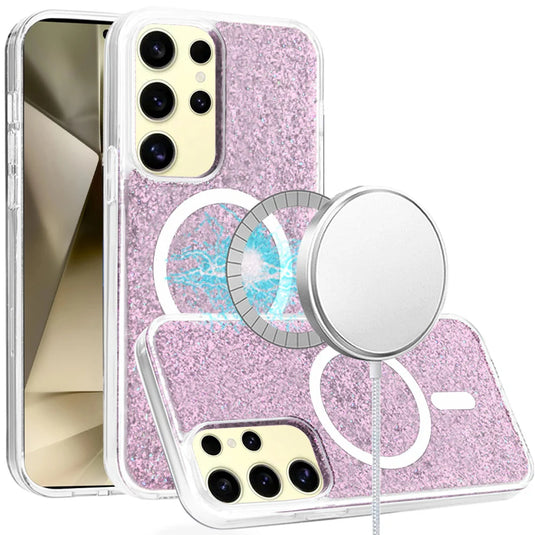 For Samsung s25 Ultra Epoxy Glitter [Magnetic Circle] ShockProof Hybrid 2.5mm Thick - Light Purple