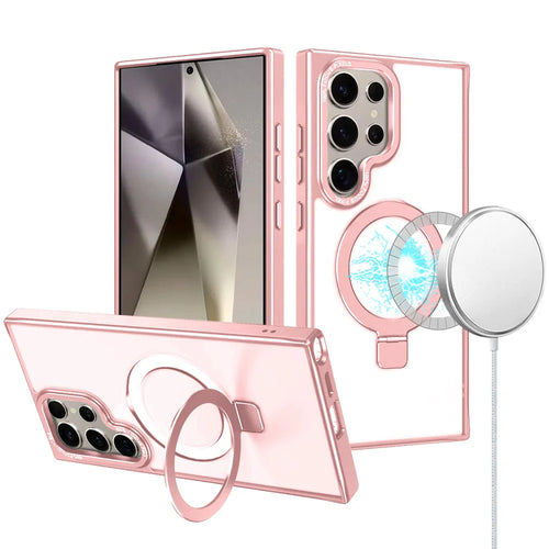 For Samsung s25 Ultra Metal Chrome Kickstand [Magnetic Circle] Shockproof Matching Camera Hybrid - Pink