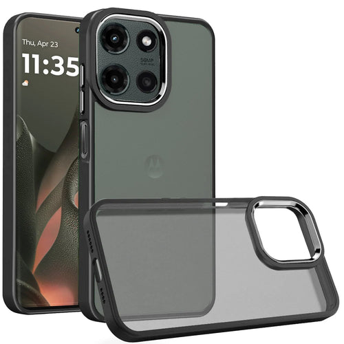 For Motorola Edge 2025 Polished Oil Thick Acrylic Metal Button Hybrid Case Cover - Black