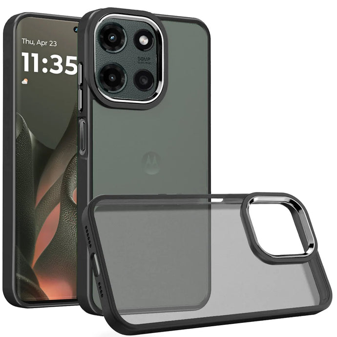 For Motorola Edge 2025 Polished Oil Thick Acrylic Metal Button Hybrid Case Cover - Black