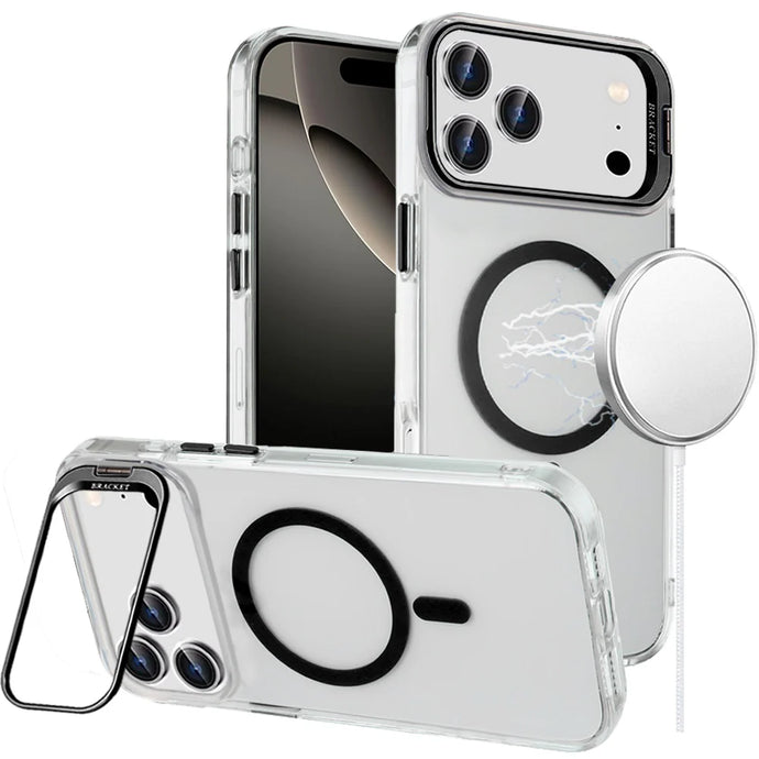 For iPhone 17 Pro Max Transparent HQ Hybrid with Metallic Camera Stand Magnetic Ring Case - Black
