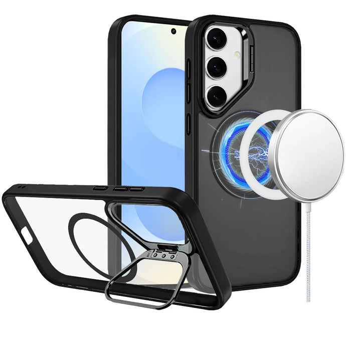For Samsung s25/s24 Fearless Tough HQ Metallic Hybrid with Camera Ring Stand [Magnetic Circle] Case - Black