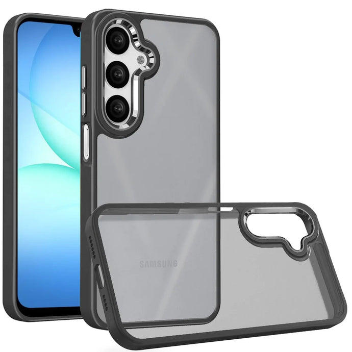 For Samsung A17 5G Finest Transparent Thick Acrylic Hybrid Metal Buttons Cover Case - Black