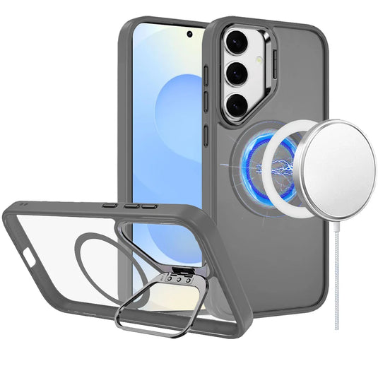 For Samsung s25/s24 Fearless Tough HQ Metallic Hybrid with Camera Ring Stand [Magnetic Circle] Case - Gray