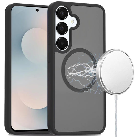 For Samsung s25 FE [Magnetic Circle] Smooth Safe Matte Feel Hybrid Case - Black