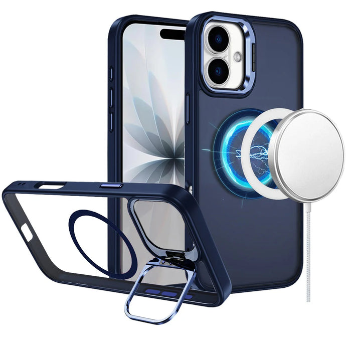 For iPhone 17 Fearless Tough HQ Metallic Hybrid with Camera Ring Stand [Magnetic Circle] Case - Navy Blue