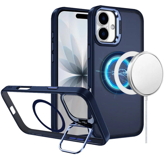 For iPhone 17 Fearless Tough HQ Metallic Hybrid with Camera Ring Stand [Magnetic Circle] Case - Navy Blue