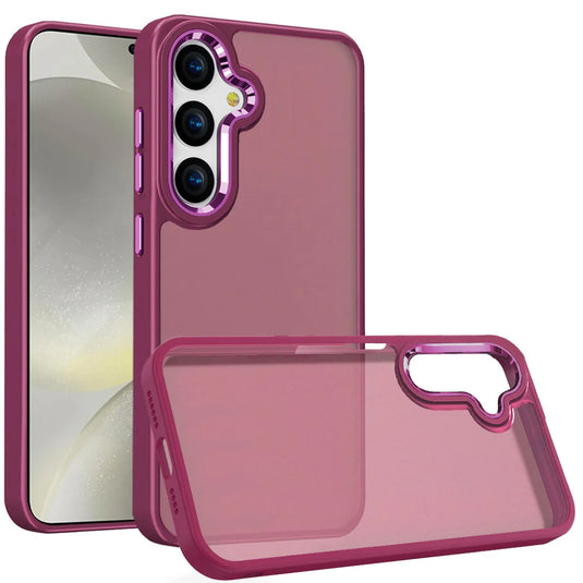 For Samsung s25/s24 Polished Oil Thick Acrylic Metal Button Hybrid Case Cover - Burgundy