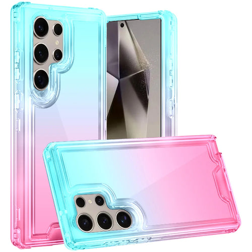 For Samsung s25 Ultra 3in1 Two Tone Shockproof Transparent Hybrid Case - Light Blue + Pink