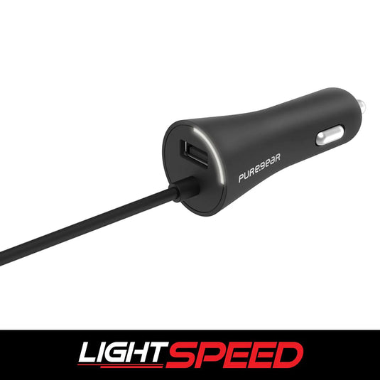 PureGear 30W Single USB-A + Straight Corded 3FT Lightning PD Car Charger - Black Universal Black