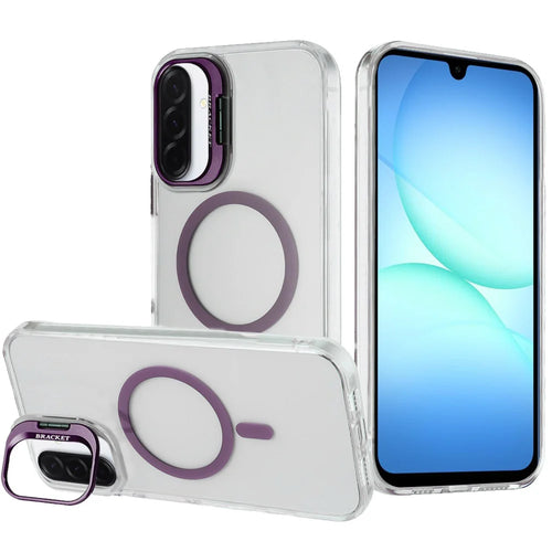 For Samsung A17 5G Transparent HQ Hybrid with Metallic Camera Stand Magnetic Ring Case - Dark Purple
