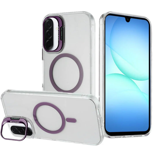 For Samsung A17 5G Transparent HQ Hybrid with Metallic Camera Stand Magnetic Ring Case - Dark Purple