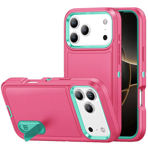 For iPhone 17 Pro Max PEAK 3in1 Toughest Hybrid with Stand Cover Case - Teal/Hot Pink