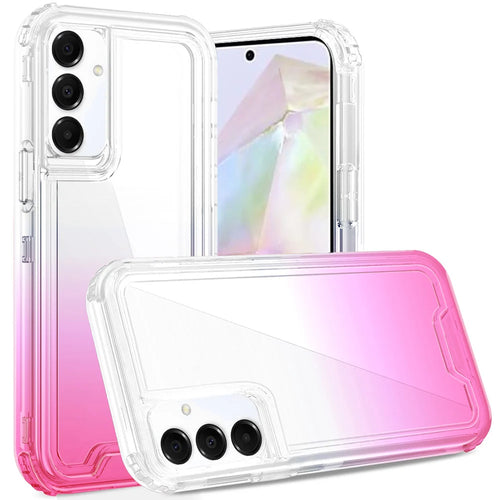 For Samsung Galaxy A36 3in1 Two Tone Shockproof Transparent Hybrid Case - Clear + Pink