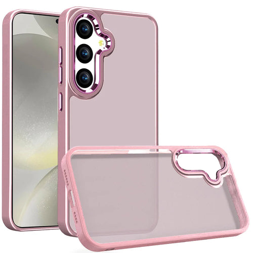For Samsung s25/s24 Polished Oil Thick Acrylic Metal Button Hybrid Case Cover - Light Pink