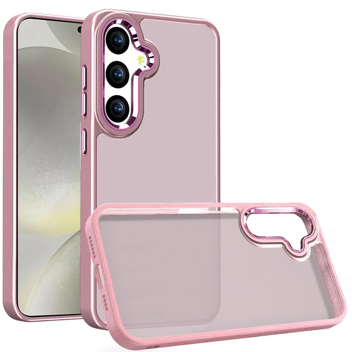 For Samsung s25/s24 Polished Oil Thick Acrylic Metal Button Hybrid Case Cover - Light Pink