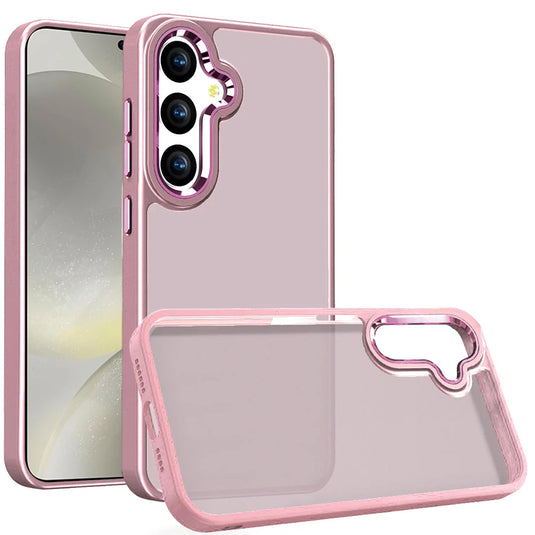 For Samsung s25/s24 Polished Oil Thick Acrylic Metal Button Hybrid Case Cover - Light Pink