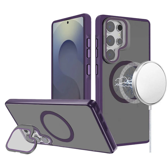 For Samsung s25 Ultra Frame Aluminium Camera Stand Metallic Buttons [Magnetic Circle] Tough HQ Hybrid Case - Purple