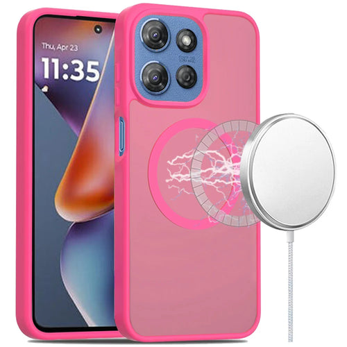 For Motorola Moto G 5G 2025 [Magnetic Circle] Smooth Safe Matte Feel Hybrid Case - Hot Pink