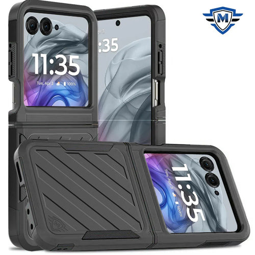 For Motorola Razr 2024 METKASE Noble lined shockproof dual layer hybrid in Slide-Out Package - Black/Black