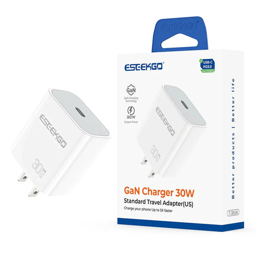 ESEEKGO T-30UA GaN PD30W US Wall Charger Standard Travel - WHITE