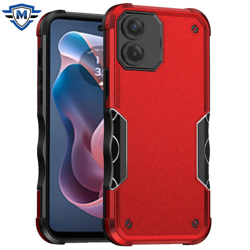 For Motorola Moto G Play 2024 METKASE Exquisite Tough Shockproof Hybrid Case Cover in Premium Slide-Out Package - Red
