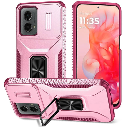 For Motorola Moto G Stylus 5G 2024 Complete Magnetic Metal Ring Stand Camera Protection Hybrid - Pink+Burgundy