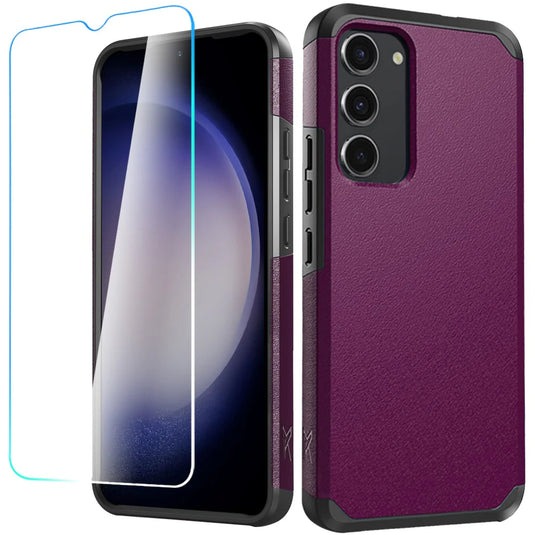 For Samsung S23 FE 5G Tough Strong Hybrid Case Cover + Tempered Glass - Dark Purple