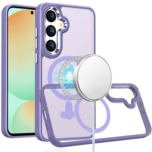 For Samsung S24 FE Greatest Clear Acrylic Thick Metal Button Hybrid - Light Purple