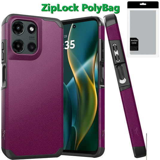 [PolyBag] For Moto G Stylus 5G 2025 (Original Series) Tough Strong Shockproof Hybrid in Slide-Out Package - Dark Purple
