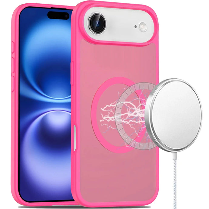 For iPhone 17 Air [Magnetic Circle] Smooth Safe Matte Feel Hybrid Case - Hot Pink