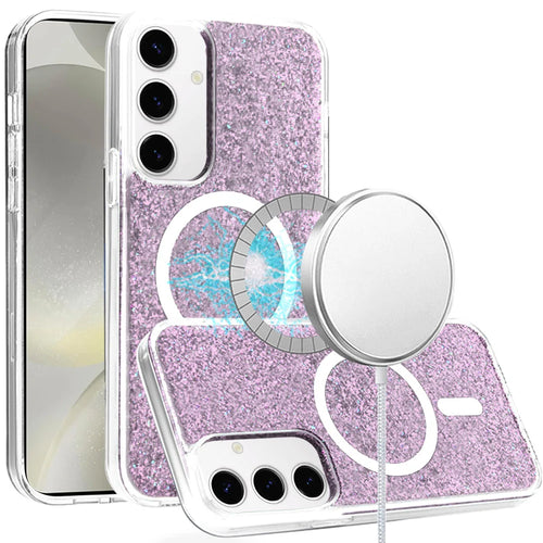 For Samsung s25 Plus/s24 Plus Epoxy Glitter [Magnetic Circle] ShockProof Hybrid 2.5mm Thick - Light Purple