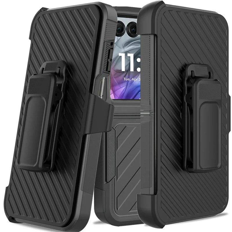 Load image into Gallery viewer, For Motorola Razr 2025 2024 Noble lined shockproof dual layer hybrid With Holster - Black/Black

