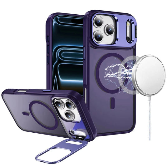 For iPhone 17 Pro Max Fearless Tough HQ Metallic Hybrid with Camera Ring Stand [Magnetic Circle] Case - Dark Purple