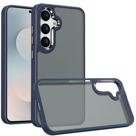 For Samsung s25 FE Finest Transparent Thick Acrylic Hybrid Metal Buttons Cover Case - Blue