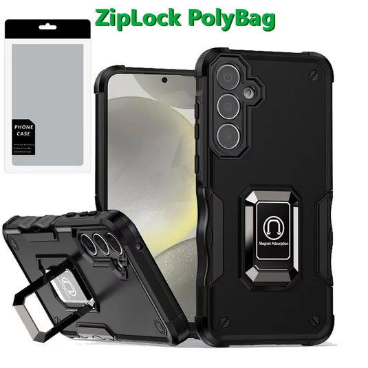 [PolyBag] For Samsung s25 Plus/s24 Plus OPTIMUM Magnetic Ring Stand Hybrid Case Cover - Black