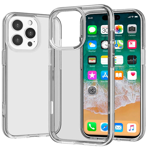 For iPhone 16 Pro 6.3 inch Sturdy Ultra Thick 3mm Transparent Hybrid Case Cover - Clear