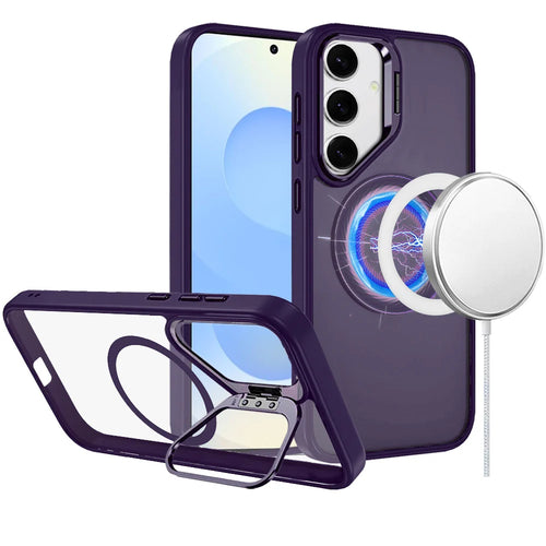 For Samsung s25/s24 Fearless Tough HQ Metallic Hybrid with Camera Ring Stand [Magnetic Circle] Case - Dark Purple