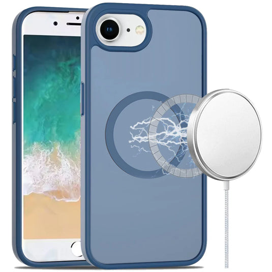 For iPhone SE4 [Magnetic Circle] Smooth Safe Matte Feel Hybrid Case - Navy Blue