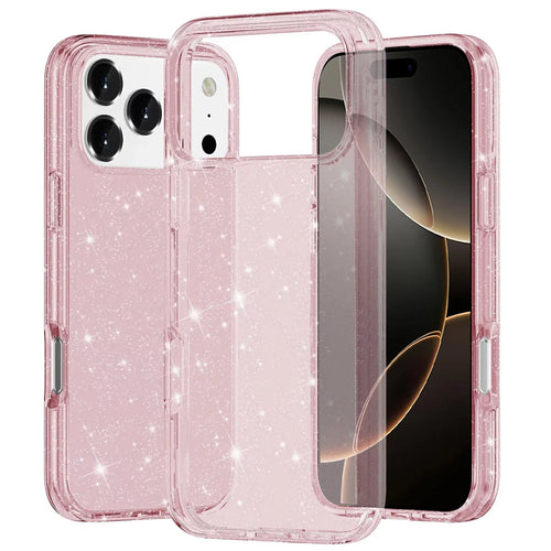 For iPhone 17 Pro Max Glitter Ultra Thick 3mm Transparent Hybrid Case Cover - Pink