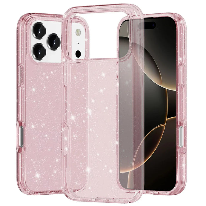 For iPhone 17 Pro Max Glitter Ultra Thick 3mm Transparent Hybrid Case Cover - Pink