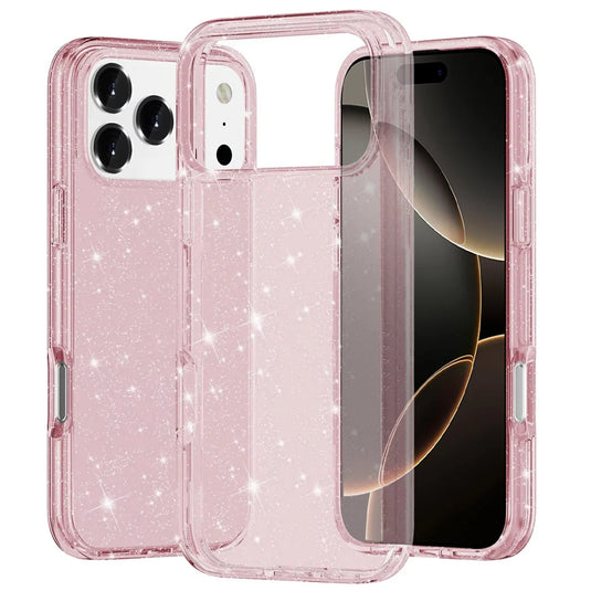 For iPhone 17 Pro Max Glitter Ultra Thick 3mm Transparent Hybrid Case Cover - Pink