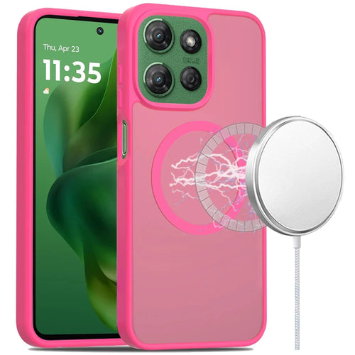 For Motorola Moto G Power 5G 2025 [Magnetic Circle] Smooth Safe Matte Feel Hybrid Case - Hot Pink