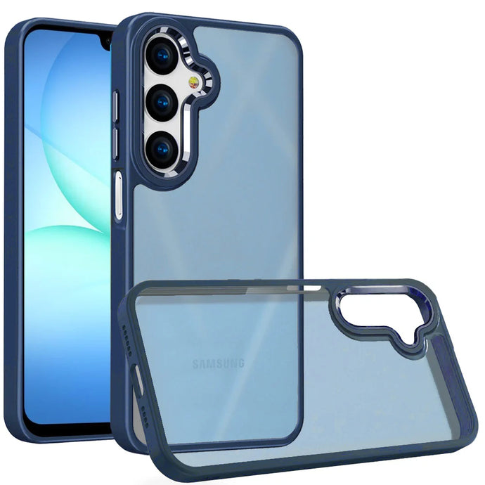 For Samsung A17 5G Finest Transparent Thick Acrylic Hybrid Metal Buttons Cover Case - Blue