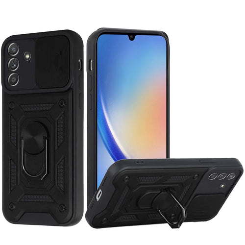 For Samsung A35 5g ELITE Camera Push Magnetic Ring Stand Hybrid Case Cover - Black