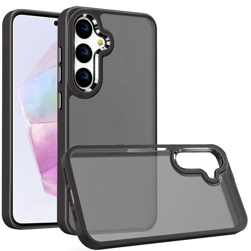 For Samsung Galaxy A36 Polished Oil Thick Acrylic Metal Button Hybrid Case Cover - Black