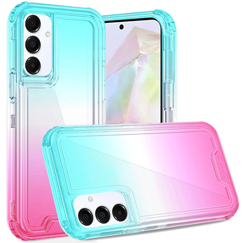 For Samsung Galaxy A36 3in1 Two Tone Shockproof Transparent Hybrid Case - Light Blue + Pink