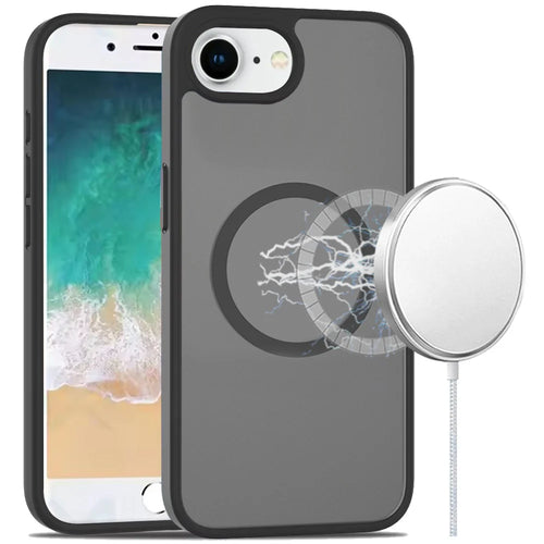 For iPhone SE4 [Magnetic Circle] Smooth Safe Matte Feel Hybrid Case - Black